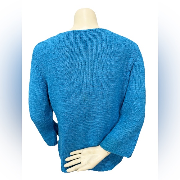Vintage Christina Blue Knit Sweater Womens L V Neck 3/4 Sleeve Made in Hong Kong - Picture 3 of 7